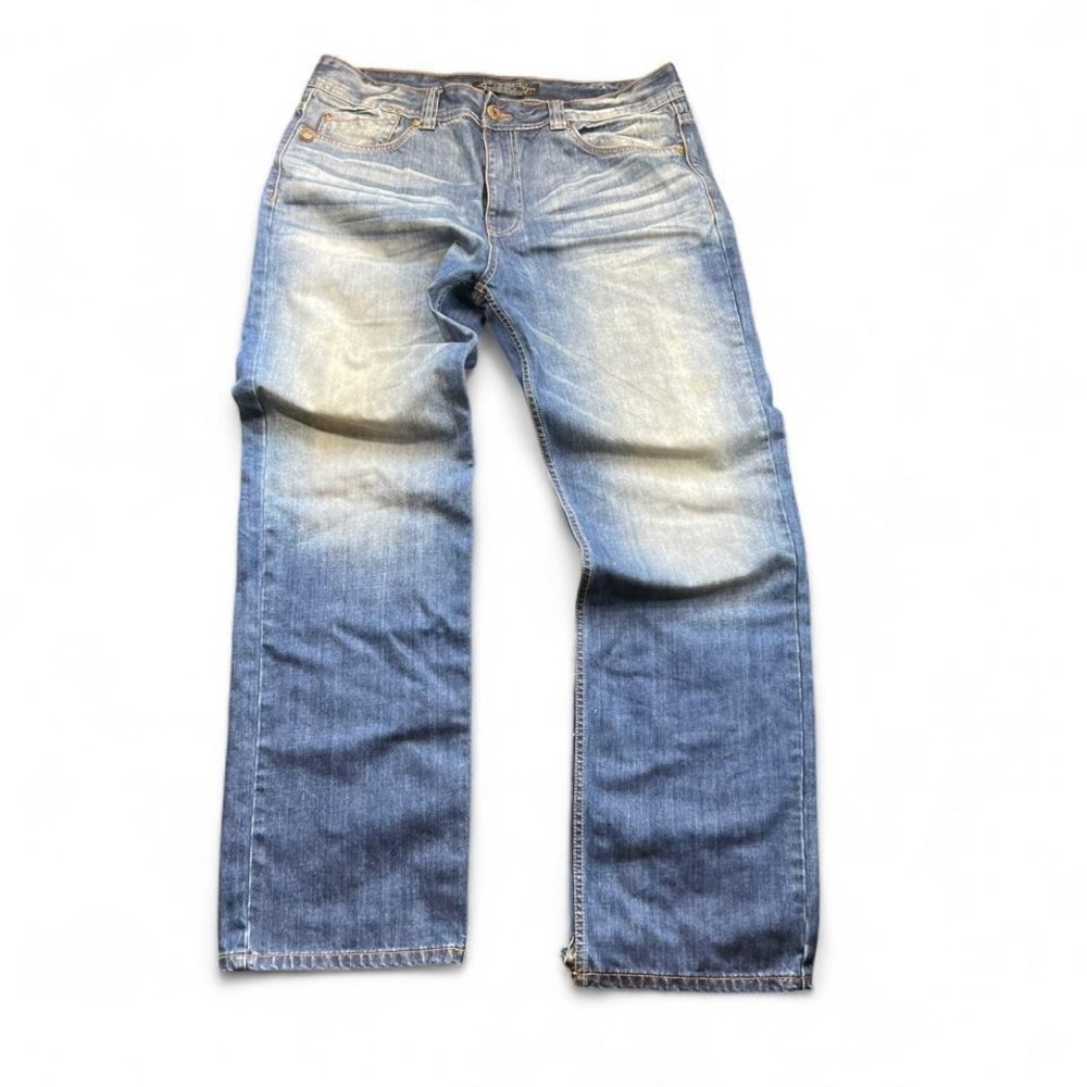 Level 7 Y2K blue Baggy Wide Leg Straight Faded Wash Jeans Size 38"